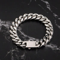 Men Silver 13mm Wide Stainless Steel Miami Curb Chain Bracelet