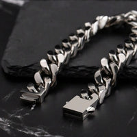 Men Silver 13mm Wide Stainless Steel Miami Curb Chain Bracelet