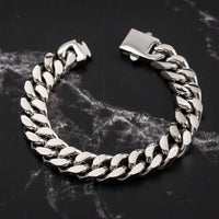 Men Silver 13mm Wide Stainless Steel Miami Curb Chain Bracelet