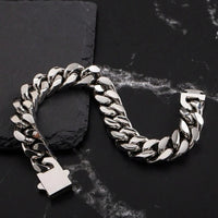 Men Silver 13mm Wide Stainless Steel Miami Curb Chain Bracelet