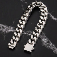 Men Silver 13mm Wide Stainless Steel Miami Curb Chain Bracelet