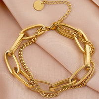 Women Stainless Steel Double Layer Chain Bracelet