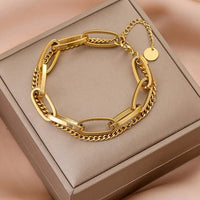 Women Stainless Steel Double Layer Chain Bracelet