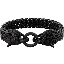 Men Black Beaded Bracelet With Vintage Personality Wolf Head Design