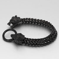 Men Black Beaded Bracelet With Vintage Personality Wolf Head Design