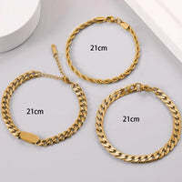 3Pcs Men Stainless Steel Gold Bracelets Set