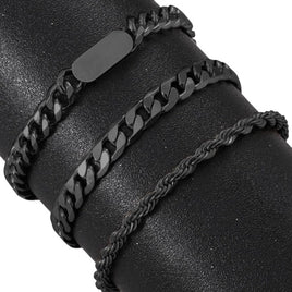 3Pcs Men Stainless Steel Black Bracelets Set