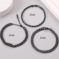 3Pcs Men Stainless Steel Black Bracelets Set