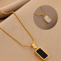 Women Double Sided Black-Silver Pendant Stainless Steel Necklace