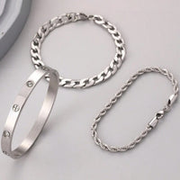 3Pcs Men Fashionable Simple Stainless Steel Bracelets