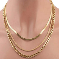 3Pcs Men Stainless Steel Gold Color Necklace Set