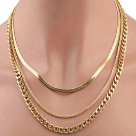 3Pcs Men Stainless Steel Gold Color Necklace Set