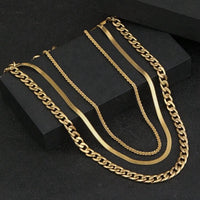 3Pcs Men Stainless Steel Gold Color Necklace Set