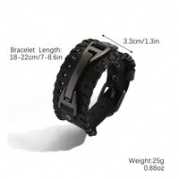 Men Black Retro Wide Leather Belt Buckle Bracelet