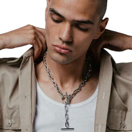 Men Stainless Steel Silver Buckle Chain Necklace