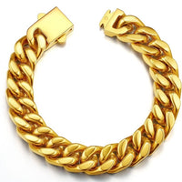 Men Gold 13mm Wide Stainless Steel Miami Curb Chain Bracelet