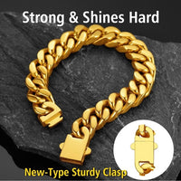 Men Gold 13mm Wide Stainless Steel Miami Curb Chain Bracelet