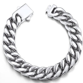 Men Silver 13mm Wide Stainless Steel Miami Curb Chain Bracelet