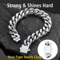 Men Silver 13mm Wide Stainless Steel Miami Curb Chain Bracelet