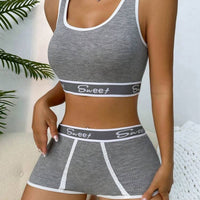 Letter Graphic Contrast Binding Bra & Pantie Set