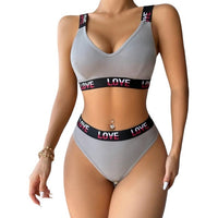 Women Letter Tape Bra & Brief Set