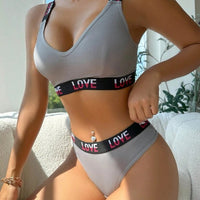 Women Letter Tape Bra & Brief Set