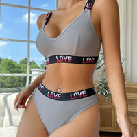 Women Letter Tape Bra & Brief Set