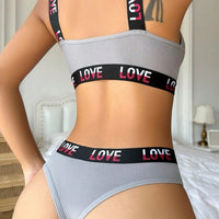 Women Letter Tape Bra & Brief Set