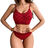 Women Heart Print Bra & Brief Set