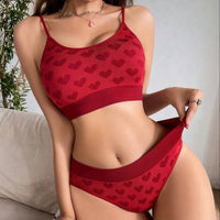 Women Heart Print Bra & Brief Set