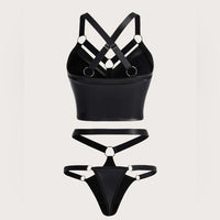 Women Punk Ring Linked Harness Lingerie Set