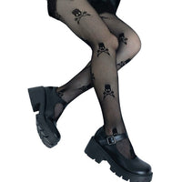 Women Black Skull Pattern Hollow Tight Fishnet Stocking