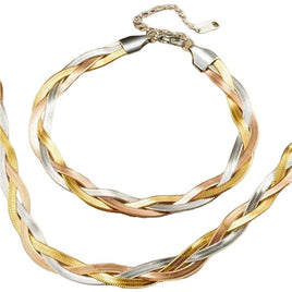 Women Stainless Steel Snake Chain Necklace & Bracelet Set