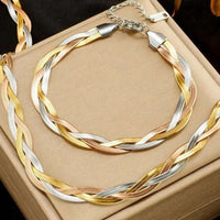 Women Stainless Steel Snake Chain Necklace & Bracelet Set