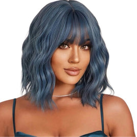 14 Inches Synthetic Short Curly Wave Cosplay Blue Wig