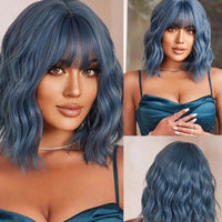 14 Inches Synthetic Short Curly Wave Cosplay Blue Wig