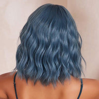 14 Inches Synthetic Short Curly Wave Cosplay Blue Wig