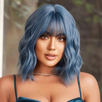 14 Inches Synthetic Short Curly Wave Cosplay Blue Wig