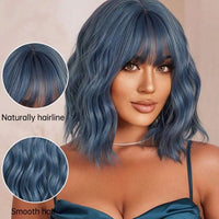 14 Inches Synthetic Short Curly Wave Cosplay Blue Wig