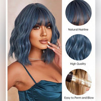 14 Inches Synthetic Short Curly Wave Cosplay Blue Wig