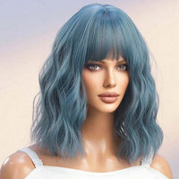 14 Inches Synthetic Short Curly Wave Cosplay Blue Wig