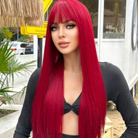 26 Inches Synthetic Red Straight Wig