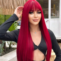 26 Inches Synthetic Red Straight Wig