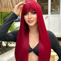 26 Inches Synthetic Red Straight Wig