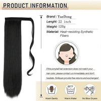 22 Inches Black Long Synthetic Wrapped Ponytail Extension