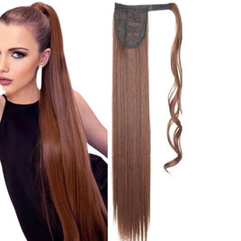 34 Inches Light Brown Synthetic Straight Ponytail Extension