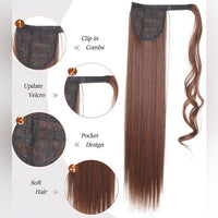 34 Inches Light Brown Synthetic Straight Ponytail Extension